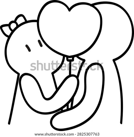 Cute hand-drawn doodle of a romantic couple holding a giant heart balloon together. Charming vector clipart for Valentine's Day celebrations, engagement, and love banners.
