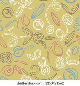 Cute hand-drawn doodles of flowers create this girly all over pattern. Colorful modern floral seamless vector design, great for fashion, stationery, textiles, scrapbooking, home decor and invitations.
