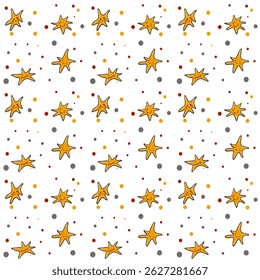 Cute hand-drawn doodle-style stars seamless pattern. Perfect for children’s decor, fabric prints, holiday themes, backgrounds, and textile designs
