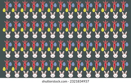 Cute hand-drawn Easter seamless pattern with bunnies, flowers, easter eggs, beautiful background, great for Easter Cards,