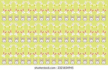 Cute hand-drawn Easter seamless pattern with bunnies, flowers, easter eggs, beautiful background, great for Easter Cards,