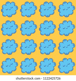 Cute hand-drawn endless doodle pattern with clouds.
