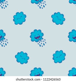 Cute hand-drawn endless doodle pattern with clouds.

