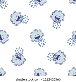 Cute hand-drawn endless doodle pattern with clouds.
