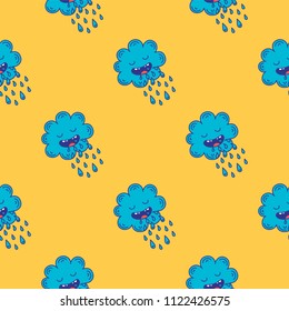 Cute hand-drawn endless doodle pattern with clouds.

