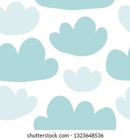 Cute hand-drawn endless doodle pattern with clouds. 