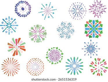 a cute hand-drawn fireworks set