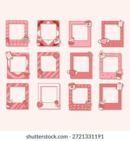 Una linda ilustración plana dibujada a mano con un marco en forma de corazón, carta de amor y acentos de cupcake en una estética rosa suave. Diseñado como un borde decorativo romántico con espacio vacío para Fotos o mensajes, perfecto para tarjetas de San Valentín, aniversarios, bodas, compromisos y dulces notas de celebración.
