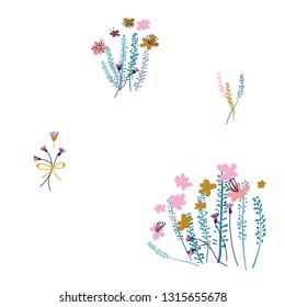 Cute Hand-drawn Flower Bouquet Vector Seamless Pattern