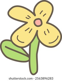 Cute hand-drawn flower doodle with simple lines. Vector Illustration.