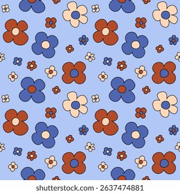Cute hand-drawn flower on pastel blue background, design of flower pattern collection.
