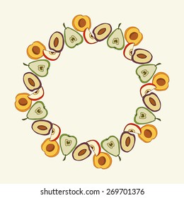 Cute Hand-drawn Frame with Apples, Pears, Plums, Apricots