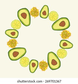 Cute Hand-drawn Frame with Avocado, Lemon and Nods