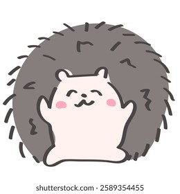 A cute, hand-drawn, full-body illustration of a hedgehog standing, healthy, smiling