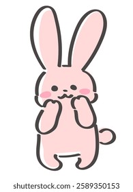 A cute, hand-drawn, full-body illustration of a standing rabbit character