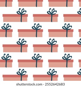 Caixas de presente bonitas desenhadas à mão para as férias de inverno. Padrão perfeito para um presente em tecido ou papel para amigos e familiares no Natal e no Ano Novo