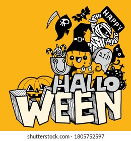 Cute hand-drawn Halloween doodles ,vector illustration