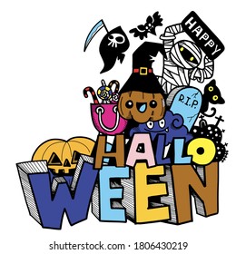 Cute hand-drawn Halloween doodles ,vector illustration