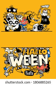 Cute hand-drawn Halloween doodles ,vector illustration