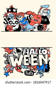 Cute hand-drawn Halloween doodles ,vector illustration