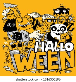 Cute hand-drawn Halloween doodles ,vector illustration