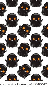  Cute Hand-Drawn Halloween Seamless Vector Pattern. Cartoon Style for Kids and Fabric Design