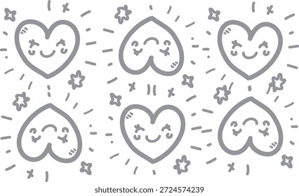Padrão bonito de rabiscar de coração desenhado à mão com símbolos brincalhões. Perfeito para o Dia dos Namorados, designs infantis, cartões de felicitações, notebooks e planos de fundo alegres com temas de amor.