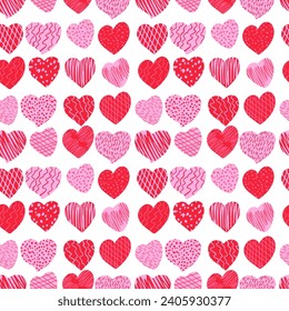 Cute hand-drawn heart seamless pattern. Lovely background, great for Valentine's Day and other romantic holidays. Good for textiles, wrapping, wallpapers, and banners. Vector design.