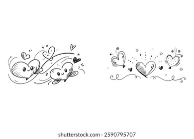 Cute, hand-drawn hearts in a playful design.