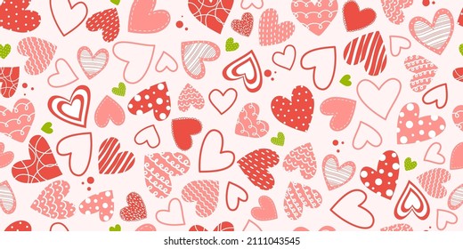 Cute hand-drawn hearts seamless background. Lovely romantic background, great for Valentine's Day and Mother's Day, banners, textiles, wallpaper. Vector design