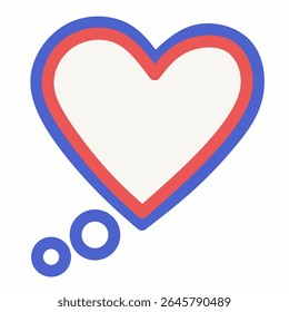 Cute hand-drawn heart-shaped speech bubble with double outline in red and blue. Perfect for love messages, romantic quotes, or Valentine's Day content.