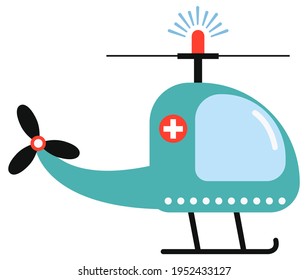 Cute hand-drawn helicopter on a white isolated background. Illustration for children.