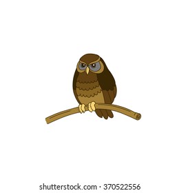 Cute hand-drawn horned little owl