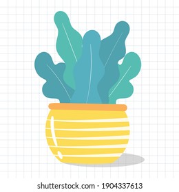 Cute hand-drawn houseplant. Icon of colorful plant in pot. Home decoration. Vector illustration in Scandinavian minimalist style.