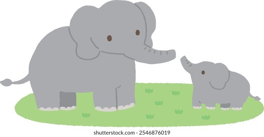 Cute hand-drawn illustration of an elephant parent and child