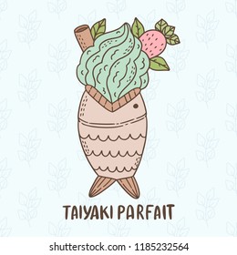 Cute handdrawn illustration of japan taiyaki dish. 