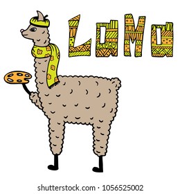 Cute hand-drawn illustration of a lama-artist with the palette. 