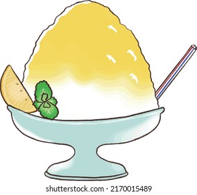 Cute hand-drawn illustration of lemon shaved ice