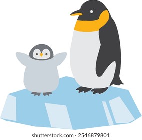 Linda ilustración dibujada a mano de un padre y un niño pingüino