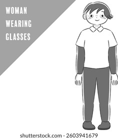 A cute hand-drawn illustration of a person wearing glasses. A stylish and gentle impression. Vector illustration.