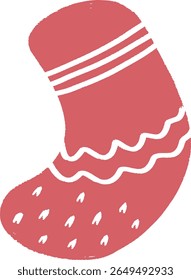 Ilustração desenhada à mão bonito de uma meia de inverno vermelha com padrões decorativos simples