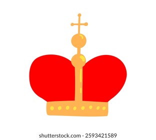 A cute hand-drawn illustration of a royal crown in a flat style. Minimalist design with elegant details and a regal feel. London, monarchy, royalty.