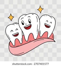 Linda ilustración dibujada a mano de dientes limpios brillantes con efecto brillante. Afiches de higiene dental para niños, materiales educativos, empaques de pasta de dientes, pegatinas y diseños de clínicas dentales