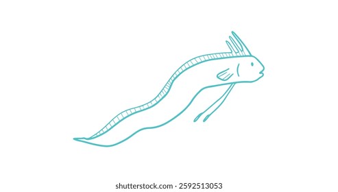 Cute Hand-Drawn Illustration of a Unique Fish. Giant Oarfish.