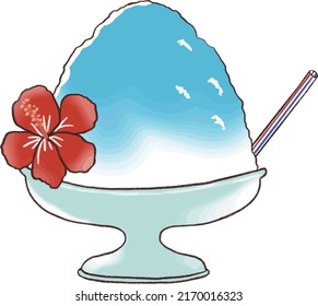 Cute Hand-drawn Illustrations Of Blue Hawaii Shaved Ice