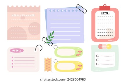 Journal Dessiné À La Main, Bloc-notes, Étiquette Du Gestionnaire, Feuille De Papier, Illustration Vectorielle Note Collante