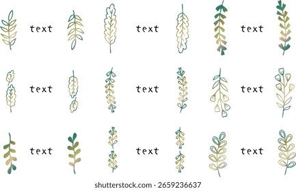 Conjunto bonito de molduras de gradiente de folha desenhadas à mão.