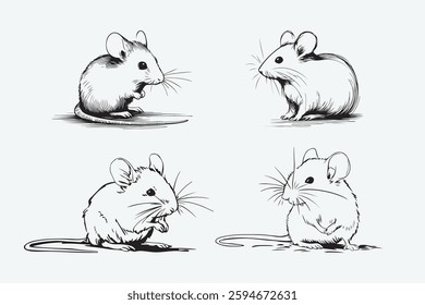 Cute hand-drawn mouse sketch illustration bundle 