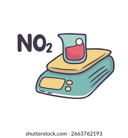 Cute Handdrawn NO2 Molecule Beaker on Scale Chemical Reaction Illustration