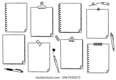 Cute hand-drawn notebook illustration set (monochrome)